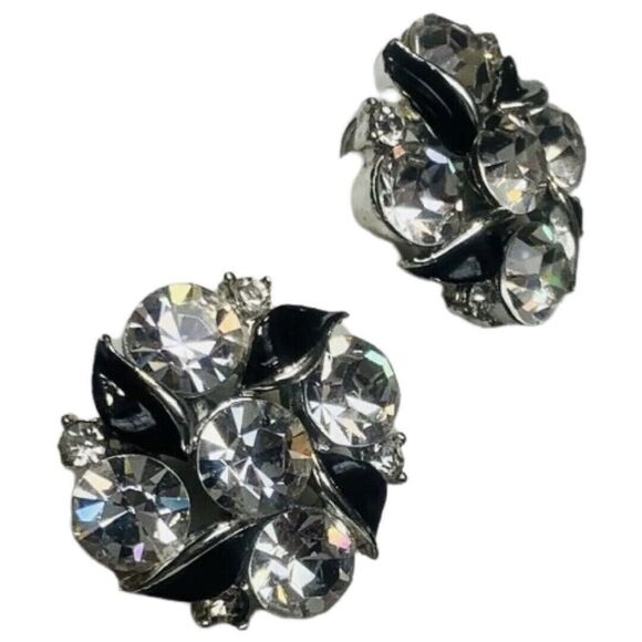 Lisner Crystal Flower Stud Earrings Signed Screw Backs Silver Shimmering - Picture 8 of 12